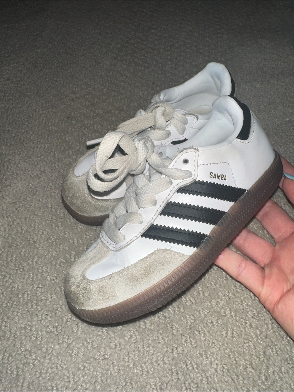 Super cute! (3) adidas Samba toddler Trio - Black, Silver & metallic White - Picture 9 of 9